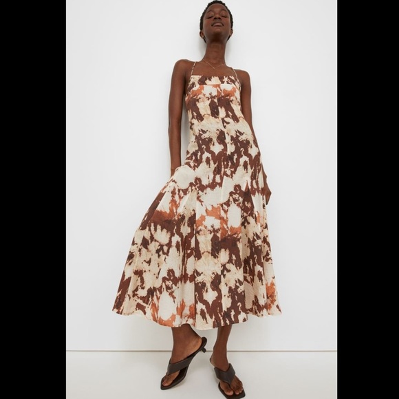 H&M Ankle Length Lyocell Mix Dress Light/Beige Patterned - Picture 5 of 7